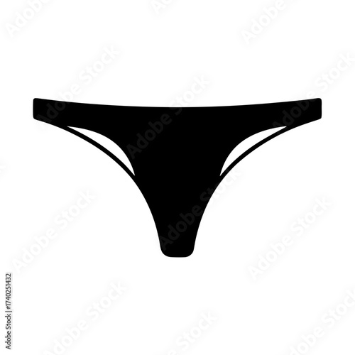 Black thong panty silhouette in minimalistic style on white background underwear