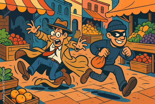 While chasing over detective illustration long through chase vector his goofy market