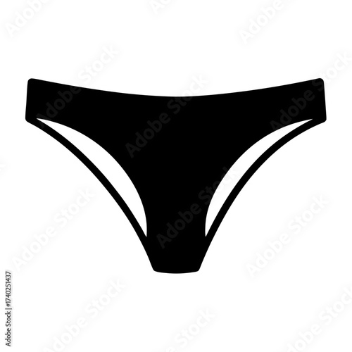 Silhouette of a black bikini bottom or underwear against a white background