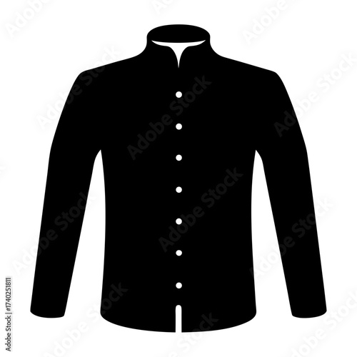 Elegant black mandarin collar shirt with long sleeves and button detailing