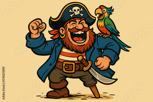Leg adventure illustration laughing wooden parrot pirate loudly his vector shoulder colorful