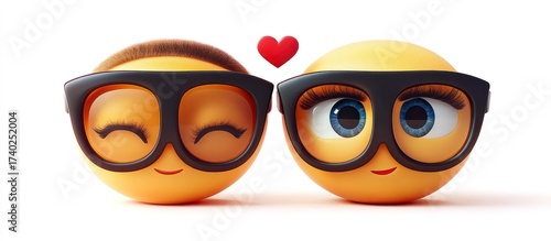 Wallpaper Mural Two 3D emoticon faces wearing glasses with a heart above them, expressing love and affection in a playful and humorous scene Torontodigital.ca