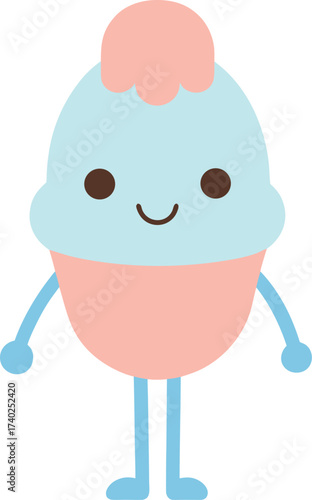 cute cartoon ice cream mascot pastel color illustration on transparent background