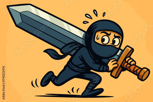 To tiny his small carrying illustration sword enormous s ninja vector size