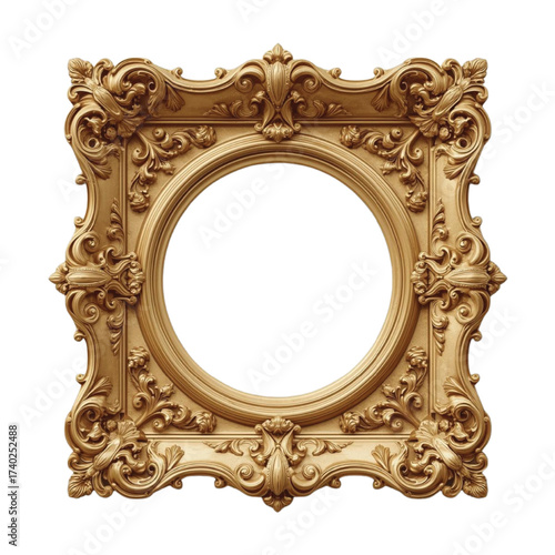 Ornate gold baroque picture frame with oval opening
