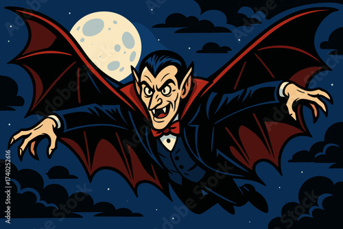 Wide his illustration vector like night spread soars bat vampire flying