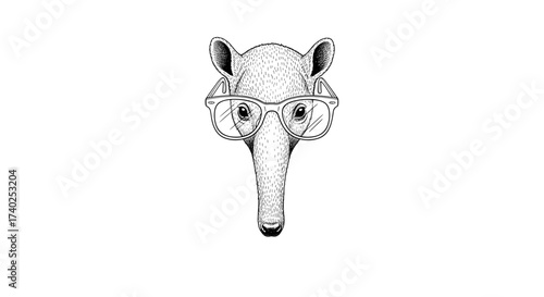 Intellectual Anteater Illustration with Eyeglasses on White Background