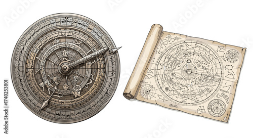 Antique Astrolabe and Celestial Map Offering Glimpse into Ancient Astronomy
