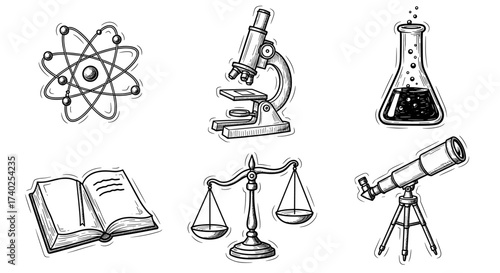 Hand Drawn Scientific Icons Showcase the Pursuit of Knowledge