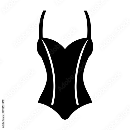 Stylized silhouette of a black bathing suit or corset with straps
