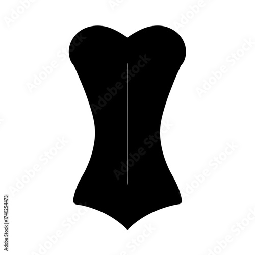 Silhouette of a black corset with a central line for detail purposes