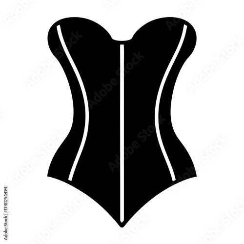A minimalist black and white illustration of a classic corset shape