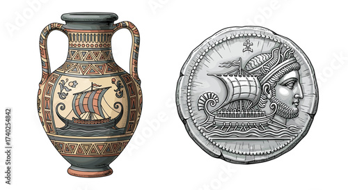 Ancient Greece: A Historical Depiction of Artifacts and Currency
