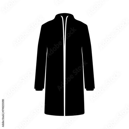 Black and white vector silhouette illustration of an open elegant long coat