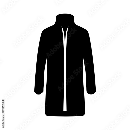 Stylized black overcoat illustration with white opening and simple sleeve design