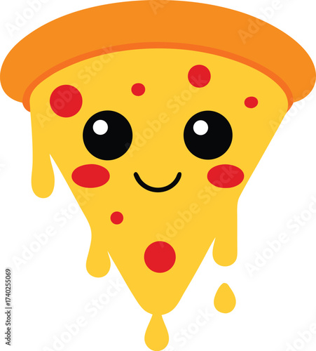 cute cartoon pizza slice mascot melted cheese illustration on transparent background