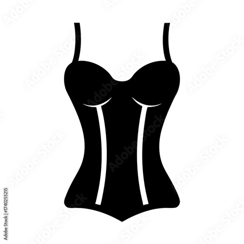 Black and White Corset or Bustier Bodysuit with Shoulder Straps Illustration