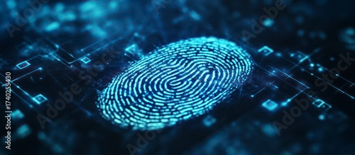 Fingerprint identity symbol on blue background representing biometric security and forensic identification