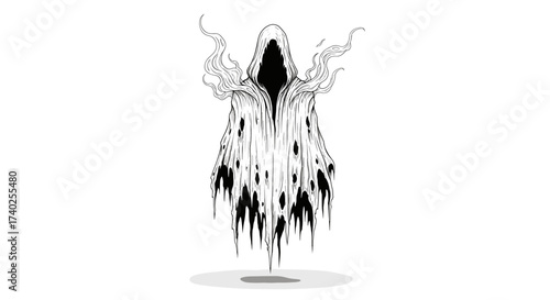 Ghostly Apparition: An Eerie Monochrome Illustration of a Spectral Figure