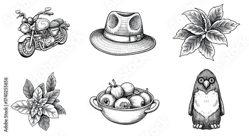 An Artistic Arrangement of Diverse Black and White Objects