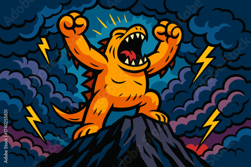Top storm monster illustration mountain vector triumphant clouds from roaring