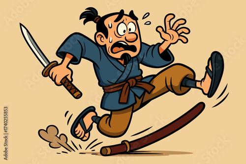 Expression embarrassed simple tripping sword vector own long samurai clumsy illustration