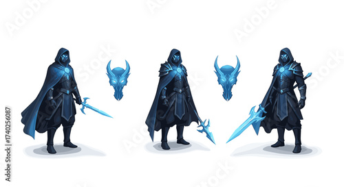 Enigmatic hooded warrior with glowing sword and mysterious mask