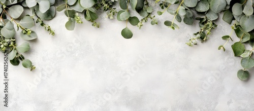 Green leaves arranged on a blue background with a fresh natural look