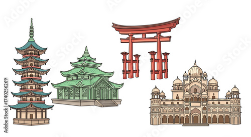 Architectural Icons of Asia: Pagoda, Shrine, Torii Gate, and Palace
