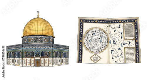 Dome of the Rock beside a historical Islamic Astronomy Book