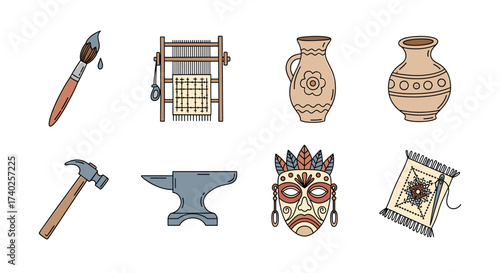 Artisanal Craft Tools and Creations in a Lighthearted, Hand-Drawn Style