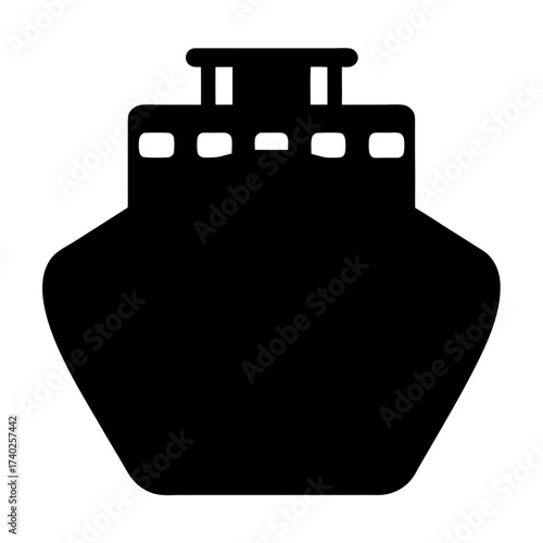 Stylized silhouette of a ship with a rounded hull and superstructure