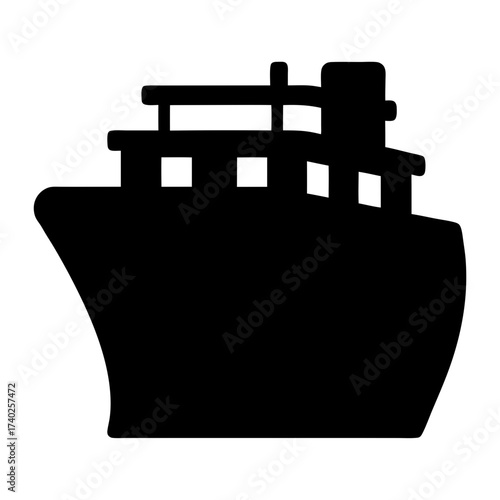 Simple black silhouette of a cruise ship, ocean liner or freighter