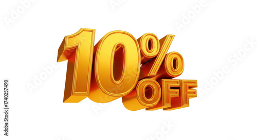 Golden ten percent off promotion isolated on transparent background
