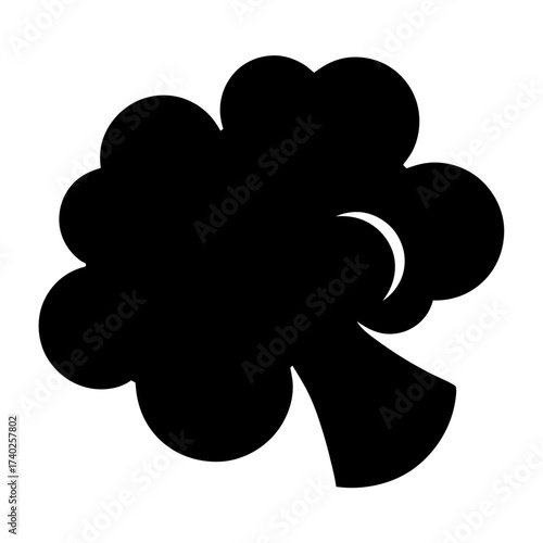 Stylized black broccoli floret with distinct rounded segments and a sturdy stem