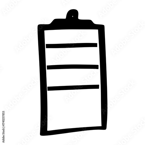 Black and white stylized clipboard with paper and three blank lines
