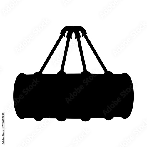 A stylized and simplified cartoon black silhouette of a hanging punching bag