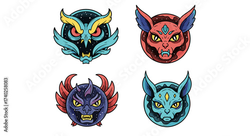 Colorful Cartoon Monster Heads: Whimsical Character Design Illustrations