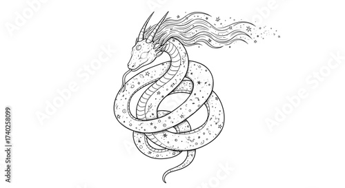 Mystical Celestial Dragon: An Enchanting Black and White Illustration