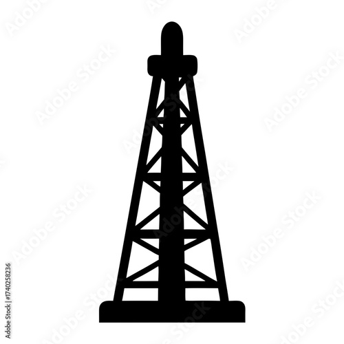 Monochromatic Oil Derrick Silhouette on White Background for Industrial Use