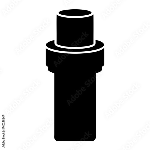 A black and white illustration of a flanged cylindrical object for engineering