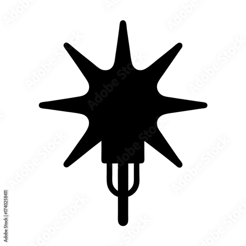 Abstract eight point star design with forked connection in simple black style