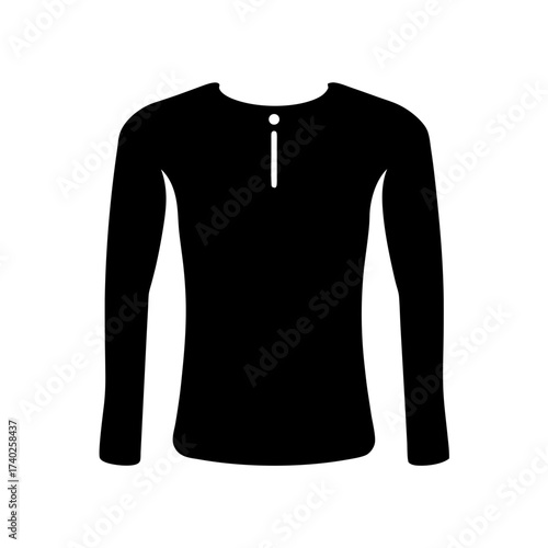 Black long sleeve shirt with buttoned neckline graphic illustration