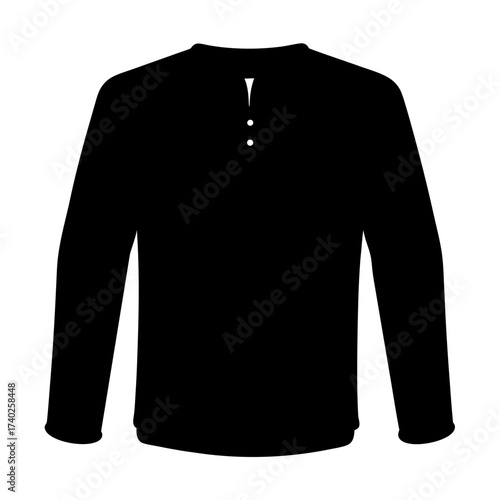 Simple black long sleeved shirt with three button design silhouette image