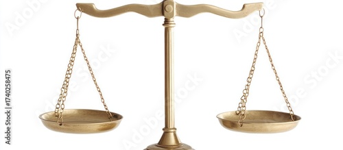 Antique metal scales of justice isolated on white background