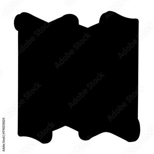 Abstract black silhouette resembling a document with irregular edges and rounded corners