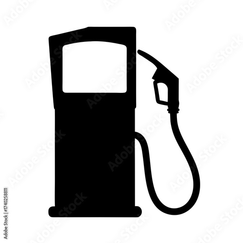 Silhouette of a gas station pump with a fuel nozzle and hose