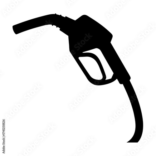 A black silhouette of a gasoline pump nozzle filling car with fuel