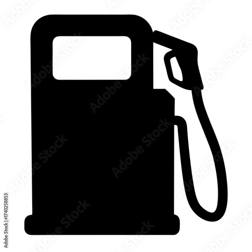Stylized black silhouette of a gas pump with nozzle on white background