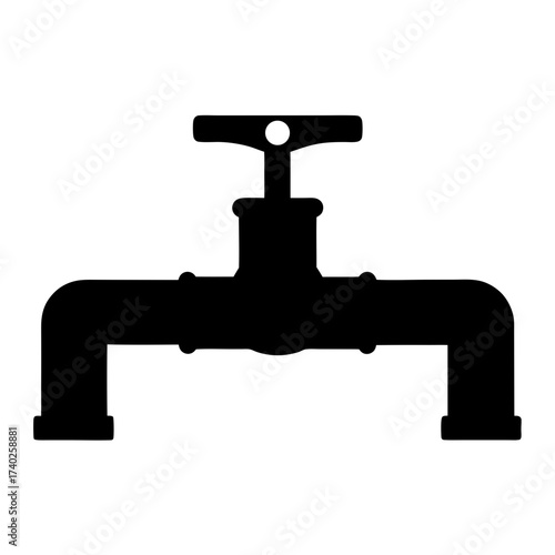 Silhouette of plumbing fixture with cross handle and horizontal pipes for water control